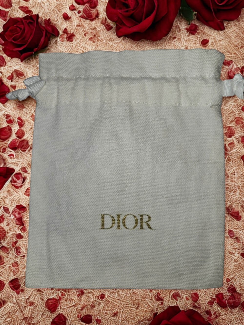 Dior White Drawstring Pouch